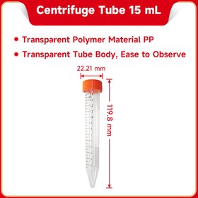 تصویر لوله فالکون ۱۵ میلی لیتر استریل بسته ۵۰ عددی (Free from RNase&DNase) 15 mL Centrifuge Tube, Sterile DNase & RNase Free,