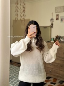 تصویر تونیک بافت یقه گرد - سفید / فری سایز 