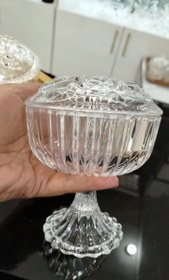 تصویر قندان کریستال پایه دار جنوا طرح گل رز 