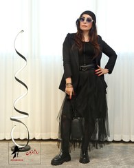 تصویر دامن با رویه توری چین دار قد90 