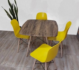 تصویر میز و صندلی ناهارخوری فایبرگلاس - طرح چوب (آنتیک) / سفید 