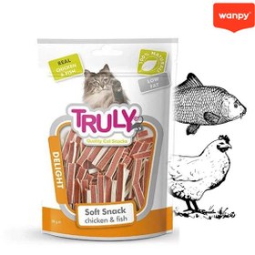 تصویر تشویقی گربه ترولی ونپی ساندویجی طعم مرغ و ماهی 50 گرم Truly- duck sticks & taurine cat treats 50g