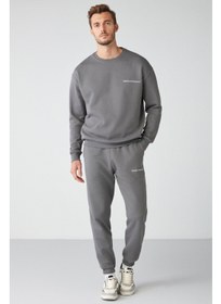 تصویر ست ورزشی خاکستری مردانه مارشال با پارچه نرم و گلدوزی شده برند grimelange Marshall Men's Soft Fabric Embroidered Gray Tracksuit