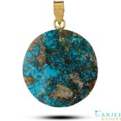 تصویر پلاک فیروزه نیشابور دایره ای شکل با قلاب طلا کد G388 