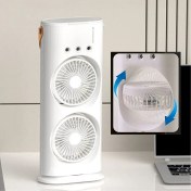 تصویر پنکه مه پاش دارای دو فن با 3 سرعت پرتاب چرخشی Rechargeable fan with dual fans with 3 rotating throw speeds