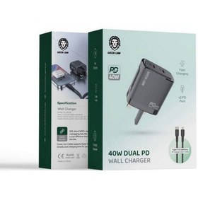 تصویر شارژر گرین لاین 40 واتی با کابل تایپ سی Green 40W Dual PD wall charger Type-c to Lightning 1M Charge & Sync Cable GL-WC08