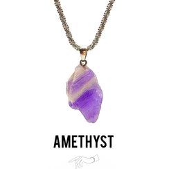 تصویر گردنبند سنگی آمیتیست لیس اصل سنگ آمیتیست لکه برفی طبیعی تراش راف درجه یک Amethyst stone necklace org