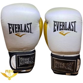 تصویر دستکش بوکس اورلست EVERLAST چرم طبیعی سفید طلایی 12 اونس 