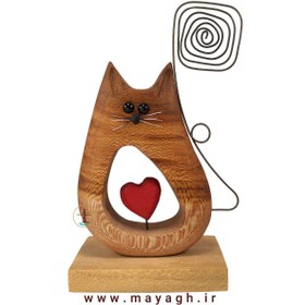 تصویر مجسمه چوبی مدل گربه عاشق 