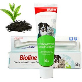 تصویر خمیر دندان سگ و گربه بایولاین مدل کلسیم (استحکام دندان ها) 50 گرم Bioline Toothpaste with calcium Set for pets 50ml