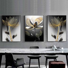 تصویر تابلو بوم سه تیکه طرح گل های طوسی جذاب - هر تکه ۳۰×۴۰ ا Tablo Tablo