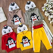 تصویر سیسمونی نوزادی هودی شلوار نخ پنبه طرح پنگوئن - سبز تیره ۳۵ 