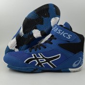 تصویر کفش کشتی اسیکس چسب دار رنگ آبی 