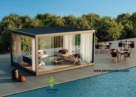 تصویر آلاچیق شیشه ای مدل تهمتن برند پارس وود 