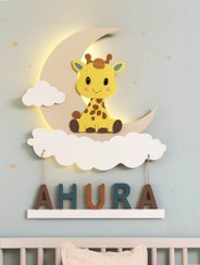 تصویر چراغ خواب کودک زرافه و ماه چراغ خواب و شب خواب فانتزی پسرانه و دخترانه پرنسس