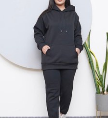 تصویر هودی تک رنگ مشکی مدل زنانه جنس دورس تو کرکی - مشکی 