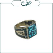 تصویر انگشتر فیروزه مردانه مربع نگین‌دار 