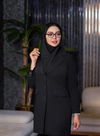 تصویر مانتو و شلوار سارای کد A-59 رنگ سورمه ای و مشکی 