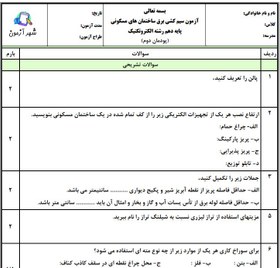 تصویر سوالات امتحان طراحی و سیم کشی برق ساختمان های مسکونی الکتروتکنیک دهم هنرستان | پودمان 2: زیرسازی سیم کشی توکار 