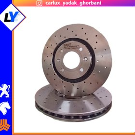 تصویر دیسک چرخ جلو سمند ملی و دنا و سورن توربو سوراخدار اس ام تی(بسته بندی دو عددی) front brake disk samand dena turbo smt