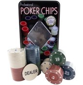 تصویر چیپ 100 عددی پوکر با جعبه فلزی مناسب دورهمی 