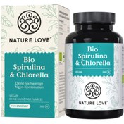 تصویر قرص جلبک کلرلا و اسپیرولینا ۵۰۰ عددی نیچر لاو ( Spirulina & Chlorella - Nature Love) 