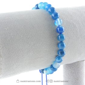 تصویر دستبند عقیق آبی Blue agate سنگ طبیعی اصل (تراش گرد) 