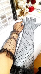 تصویر دستکش توری مجلسی خالدار تا بازو - سفید / تا آرنج dastksh majlesi