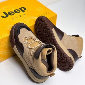 تصویر کفش نیم بوت کرم قهوه ای بچه گانه چرم نبوک برند jeep 