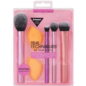 تصویر ست براش و پد آرایشی ریل تکنیک 6تیکه دو پد آرایشی Real Techniques Everyday Essentials Brush Set