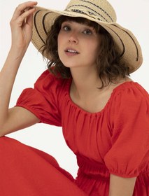 تصویر پیراهن و لباس مجلسی زنانه آستین کوتاه یقه گرد راحت قرمز یو اس پولو 