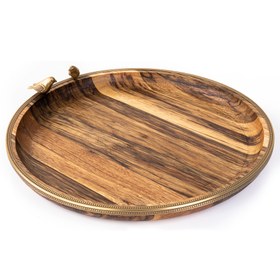 تصویر سینی گرد چوبی برنجی گلدکیش Golden Bird کد GK829472 