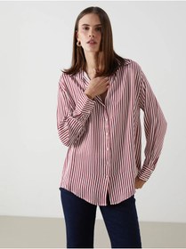 تصویر پیراهن زنانه اورسایز کلاسیک قرمز خط‌دار ال‌سی‌وای‌آی‌کی‌آی‌کی | LC Waikiki | 899727075 | اورجینال 