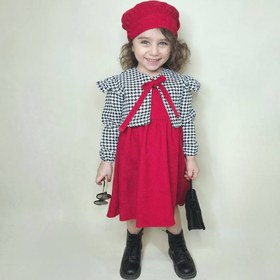 تصویر سه تیکه کت و سارافن و کلاه یلدایی دخترانه بچگانه Three pieces of coat, sarafan and Yalda hat for children