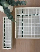 تصویر سینی مربع کاشی کاری شده جدید با لاین سبز و رنگی گرم و زیبا 