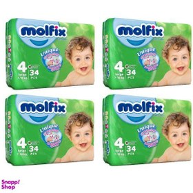 تصویر پوشک کودک مولفیکس (Molfix) سایز 4 مجموعه 4 عددی بسته 34 عددی 