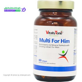 تصویر کپسول ژلاتینی مولتی فور هیم مخصوص آقایان ویتالی تون 60 عدد Vitally Tone Multi For Him 60 Softgels