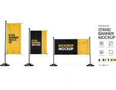 تصویر موکاپ پرچم تبلیغاتی – نمایش حرفه‌ای هویت برند 