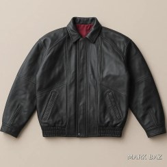 تصویر کاپشن چرمی اسپانیایی با آستر زرشکی 