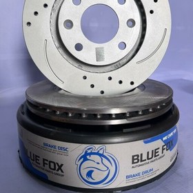 تصویر دیسک چرخ اسپرت جلو رنو ال90 ،ساندرو، لیفان 520 سوراخدار -شیار دار (بلوفوکس Blue fox ) 