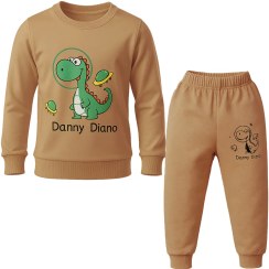 تصویر ست بلوز و شلوار بچگانه دایناسور فضانورد شکلاتی سایز ۲ تا ۵ سال 
