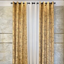 تصویر پرده آماده مخمل پتینه زرد کد 2169 