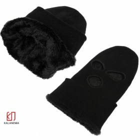 تصویر کلاه بافت زمستانی صورت پوش با داخل خز 