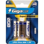 تصویر باتری چهارتایی نیم قلمی Gigacell Super Alkaline LR03 1.5V AAA Gigacell Super Alkaline LR03 1.5V AAA Battery 4 Of Pack