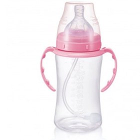 تصویر شيشه شير 360 درجه 300 ميل صورتی بیبی سیل babisil Wide-Neck PP Bottle with Flexi-Straw 300ml - Pink