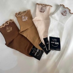 تصویر جوراب نیم ساق گندم لب کنگره - سفید Socks