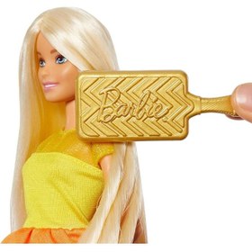 تصویر عروسک باربی با موهای فر و ست بازی آرایش مو بدون حرارت برند barbie Barbie Ultimate Curls Blonde Doll and Hairstyling Playset with No-Heat Curling Tools