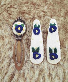 تصویر ست گلدوزی آبی کاربنی 