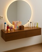 تصویر میز آرایش دیواری گردویی روشن نیم دایره 