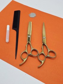 تصویر ست کامل قیچی کوتاهی و پیتاژ حرفه ای A full set of professional short scissors and scissors